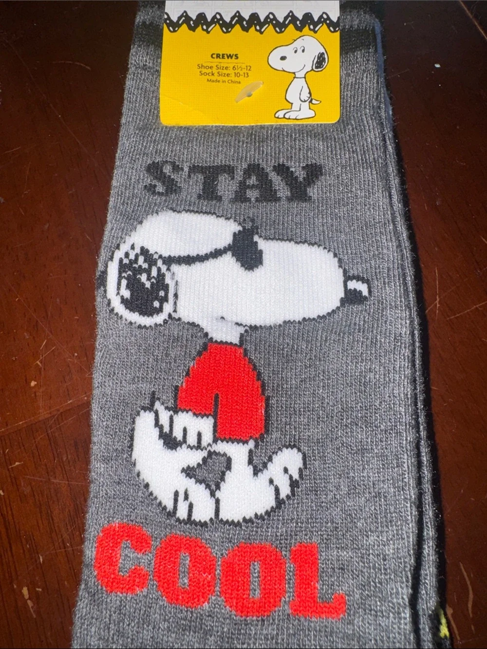 Peanuts Grey Snoopy 'Stay Cool' Crew Socks with Red Accent